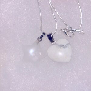 Boho Hippie Howlite Heart ❤️ and Quartz Crystal Star Silver 16” Neck…
